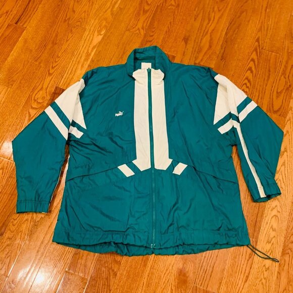 Puma Other - VTG 90s PUMA Green White Lined Logo Track Wind Suit Jacket Mens XL